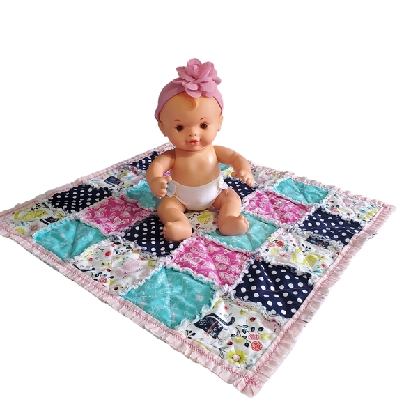 New Homemade Newborn Rag Quilt Security Blanket Doll Blanket Pet Blanket - Picture 3 of 13